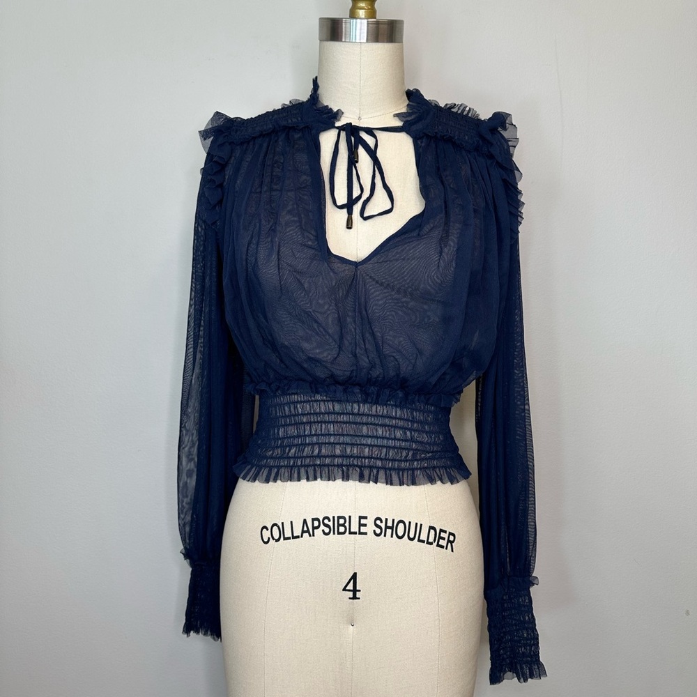 Free People Sheer Ruffle Long Sleeve Blouse